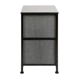 English Elm 2 Drawer Wood Top Nightstand Storage Organizer with Cast Iron Frame and Dark Gray Easy Pull Fabric Drawers