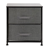 English Elm 2 Drawer Wood Top Nightstand Storage Organizer with Cast Iron Frame and Dark Gray Easy Pull Fabric Drawers