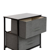 English Elm 2 Drawer Wood Top Nightstand Storage Organizer with Cast Iron Frame and Dark Gray Easy Pull Fabric Drawers