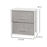 English Elm 2 Drawer Wood Top Nightstand Storage Organizer with Cast Iron Frame and Light Gray Easy Pull Fabric Drawers