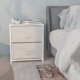 2 Drawer Wood Top Nightstand Storage Organizer with Cast Iron Frame and Light Gray Easy Pull Fabric Drawers