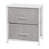 English Elm 2 Drawer Wood Top Nightstand Storage Organizer with Cast Iron Frame and Light Gray Easy Pull Fabric Drawers