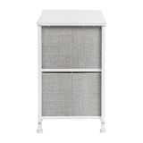 English Elm 2 Drawer Wood Top Nightstand Storage Organizer with Cast Iron Frame and Light Gray Easy Pull Fabric Drawers