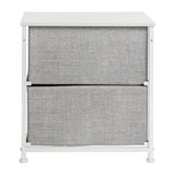 English Elm 2 Drawer Wood Top Nightstand Storage Organizer with Cast Iron Frame and Light Gray Easy Pull Fabric Drawers