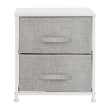 English Elm 2 Drawer Wood Top Nightstand Storage Organizer with Cast Iron Frame and Light Gray Easy Pull Fabric Drawers