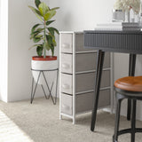 4 Drawer Slim Wood Top Cast Iron Frame Dresser Storage Tower with Light Gray Easy Pull Fabric Drawers