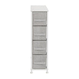 English Elm 4 Drawer Slim Wood Top Cast Iron Frame Dresser Storage Tower with Light Gray Easy Pull Fabric Drawers