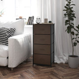 4 Drawer Storage Dresser with Black Cast Iron Frame, Wood Top and Easy Pull Engineered Wood Drawers with Wooden Handles