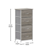 English Elm 4 Drawer Storage Dresser with White Cast Iron Frame, Light Wood Top and Easy Pull Engineered Wood Drawers, and White Wooden Handles