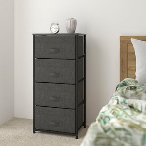 English Elm 4 Drawer Wood Top Cast Iron Frame Vertical Storage Dresser with Dark Gray Easy Pull Fabric Drawers