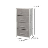 English Elm 4 Drawer Wood Top Cast Iron Frame Vertical Storage Dresser with Light Gray Easy Pull Fabric Drawers