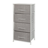 English Elm 4 Drawer Wood Top Cast Iron Frame Vertical Storage Dresser with Light Gray Easy Pull Fabric Drawers