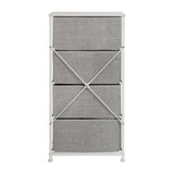 English Elm 4 Drawer Wood Top Cast Iron Frame Vertical Storage Dresser with Light Gray Easy Pull Fabric Drawers