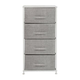 English Elm 4 Drawer Wood Top Cast Iron Frame Vertical Storage Dresser with Light Gray Easy Pull Fabric Drawers