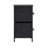 English Elm 5 Drawer Vertical Storage Dresser with Cast Iron Frame and Wood Top and Easy Pull Fabric Drawers with Wooden Handles