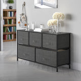 5-Drawer Vertical Storage Dresser with Wood Top & Fabric Drawers - Dark Gray