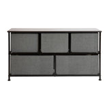 English Elm 5 Drawer Wood Top Cast Iron Frame Vertical Storage Dresser with Dark Gray Easy Pull Fabric Drawers