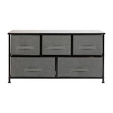 English Elm 5 Drawer Wood Top Cast Iron Frame Vertical Storage Dresser with Dark Gray Easy Pull Fabric Drawers