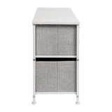 English Elm 5 Drawer Wood Top Cast Iron Frame Vertical Storage Dresser with Light Gray Easy Pull Fabric Drawers