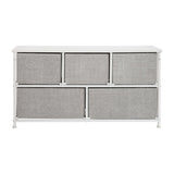 English Elm 5 Drawer Wood Top Cast Iron Frame Vertical Storage Dresser with Light Gray Easy Pull Fabric Drawers