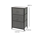 English Elm 3 Drawer Wood Top Cast Iron Frame Vertical Storage Dresser with Dark Gray Easy Pull Fabric Drawers