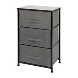 English Elm 3 Drawer Wood Top Cast Iron Frame Vertical Storage Dresser with Dark Gray Easy Pull Fabric Drawers