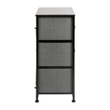 English Elm 3 Drawer Wood Top Cast Iron Frame Vertical Storage Dresser with Dark Gray Easy Pull Fabric Drawers