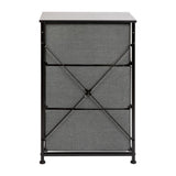 English Elm 3 Drawer Wood Top Cast Iron Frame Vertical Storage Dresser with Dark Gray Easy Pull Fabric Drawers