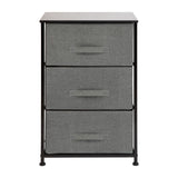 English Elm 3 Drawer Wood Top Cast Iron Frame Vertical Storage Dresser with Dark Gray Easy Pull Fabric Drawers