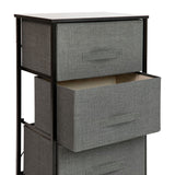 English Elm 3 Drawer Wood Top Cast Iron Frame Vertical Storage Dresser with Dark Gray Easy Pull Fabric Drawers