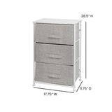 English Elm 3 Drawer Wood Top Cast Iron Frame Vertical Storage Dresser with Light Gray Easy Pull Fabric Drawers