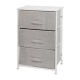 English Elm 3 Drawer Wood Top Cast Iron Frame Vertical Storage Dresser with Light Gray Easy Pull Fabric Drawers