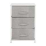 English Elm 3 Drawer Wood Top Cast Iron Frame Vertical Storage Dresser with Light Gray Easy Pull Fabric Drawers