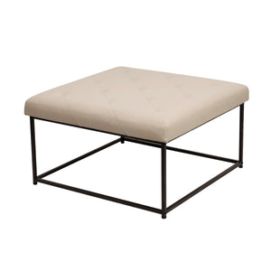 English Elm 30" Square LeatherSoft Tufted Ottoman with Metal Frame, LeatherSoft/Black Frame