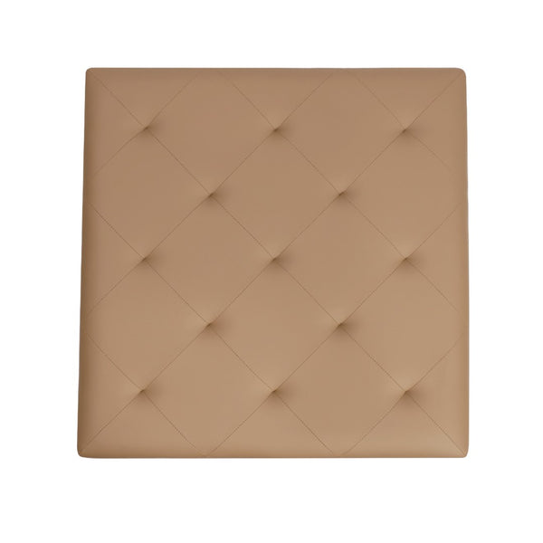 English Elm 30" Square LeatherSoft Tufted Ottoman with Metal Frame, LeatherSoft/Black Frame