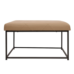English Elm 30" Square LeatherSoft Tufted Ottoman with Metal Frame, LeatherSoft/Black Frame