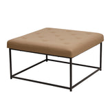 English Elm 30" Square LeatherSoft Tufted Ottoman with Metal Frame, LeatherSoft/Black Frame