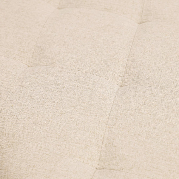 English Elm 34" Round Cotton Linen Tufted Ottoman with Metal Frame, Cotton Linen/Black Frame