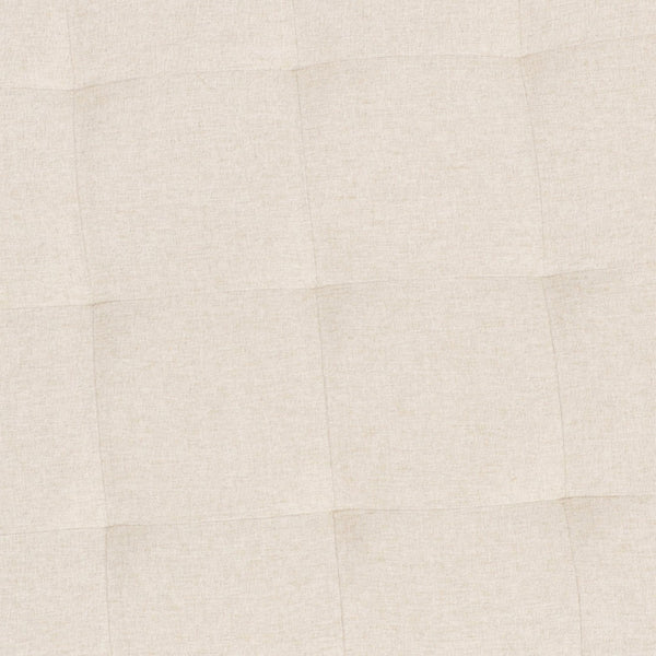 English Elm 34" Round Cotton Linen Tufted Ottoman with Metal Frame, Cotton Linen/Black Frame