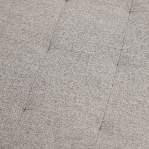 English Elm 34" Round Cotton Linen Tufted Ottoman with Metal Frame, Cotton Linen/Black Frame