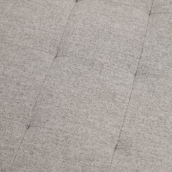 English Elm 34" Round Cotton Linen Tufted Ottoman with Metal Frame, Cotton Linen/Black Frame