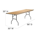 English Elm Commercial Grade 8-Foot Rectangular HEAVY DUTY Birchwood Folding Banquet Table with METAL Edges and Protective Corner Guards