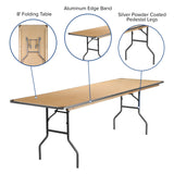 English Elm Commercial Grade 8-Foot Rectangular HEAVY DUTY Birchwood Folding Banquet Table with METAL Edges and Protective Corner Guards