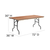 English Elm Commercial Grade 6-Foot Rectangular Wood Folding Banquet Table with Clear Coated Finished Top