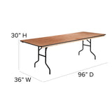 English Elm Commercial Grade 8-Foot Rectangular Wood Folding Banquet Table with Clear Coated Finished Top