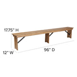 English Elm Commercial Grade Series 8' x 12'' Solid Pine Folding Farm Bench with 3 Legs