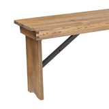 English Elm Commercial Grade Series 8' x 12'' Solid Pine Folding Farm Bench with 3 Legs