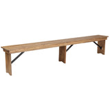 English Elm Commercial Grade Series 8' x 12'' Solid Pine Folding Farm Bench with 3 Legs