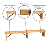 English Elm Commercial Grade 8' x 12'' Antique Rustic Solid Pine Folding Farm Bench with 3 Legs