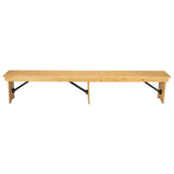 English Elm Commercial Grade 8' x 12'' Antique Rustic Solid Pine Folding Farm Bench with 3 Legs